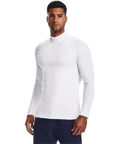 Under Armour CG Armour Fitted Mock white black S - Herren Laufshirt Langarm, ultrawarme Innenseite und schnell trocknende Außenseite, ideal für kaltes Wetter und sportliche Aktivitäten.