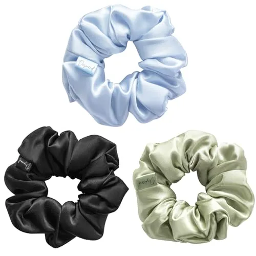 Desmend scrunchies seide haargummi seide weiches gefühl Sie halten die Frisur perfekt Gut für feines Haar 3 Stück schwarz grün blau