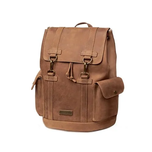 DRAKENSBERG Leder Rucksack 'Bruce' - Tagesrucksack im Retro-Vintage-Design, aus hochwertigem vollnarbigem Büffelleder, ideal für Arbeit und Freizeit, mit 13