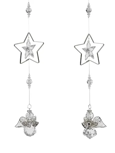 Kremers Schatzkiste 2er Set Acryl Hänger Stern mit Engel 30 cm - Zwei elegante Hänger aus klarem Acryl, ideal für festliche Fensterdeko. Perfekt für eine weihnachtliche Atmosphäre, die das Licht reflektiert und jeden Raum erhellt.