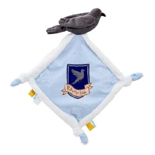 Rainbow Designs Harry Potter Ravenclaw Schmusetuch für Neugeborene - Weiche Plüsch-Schmusetuch mit Rabe und Wappen - Baby Kuscheldecke mit geknoteten Ecken & taktilen Tags, Blau