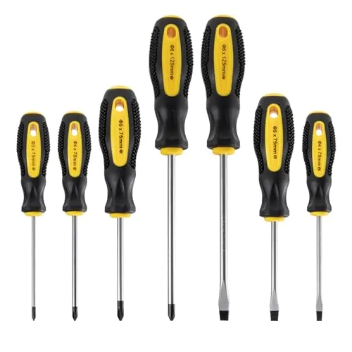 HPMAISON 7tlg Schraubendreher Set Chrom-Vanadium-Stahl mit Magnetische Spitze, 4 Kreuzschlitz und 3 flache