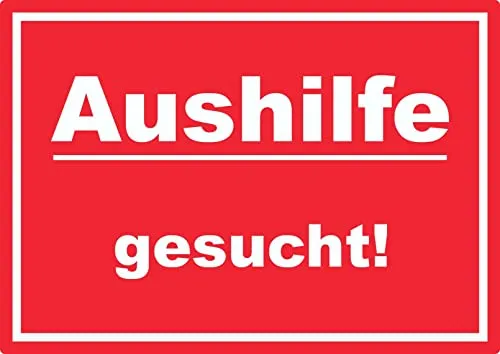 Aushilfe gesucht Aufkleber mit Text AushängeAufkleber rot-weiss A4 (210x297mm)
