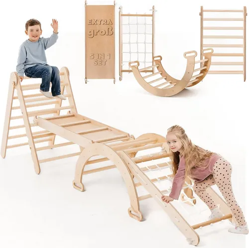 Goodevas Klettergerüst 4-in-1 für Kinder - Klettergerüst für Kinder von 1-5 Jahren, fördert motorische Entwicklung und Kreativität, aus hochwertigem Birken- und Lindenholz, sicher und langlebig.