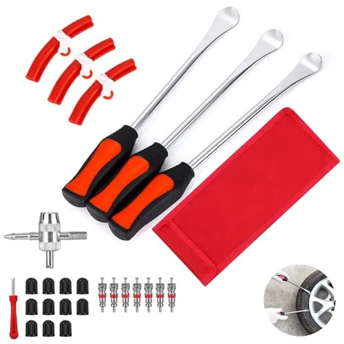 Intckwan Montiereisen, 11.5 Zoll Fahrrad Reifenheber, Reifenmontierhebel aus Hochfestem Stahl, Reifenmontage Werkzeug mit 3 Felgenschützern, Für Motorrad, Fahrrad, Wagen, Scooter