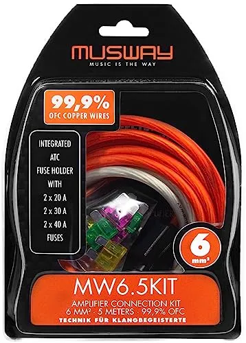 Musway MW6.5KIT - Kabelkit VOLLKUPFER 6mm² mit Sicherung | 5m - Hochwertiges Kabelkit aus VOLLKUPFER für optimale Signalübertragung. Ideal für Kfz-Elektroniksysteme, sorgt für zuverlässige Verbindungen und Sicherheit in jeder Anwendung.