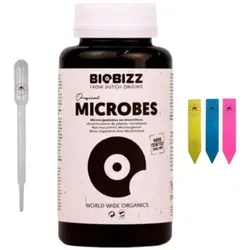 BioBizz Microbes – 150 g Mikroorganismen-Zusatz – inkl. Pipette & 3 Pflanzenschilder