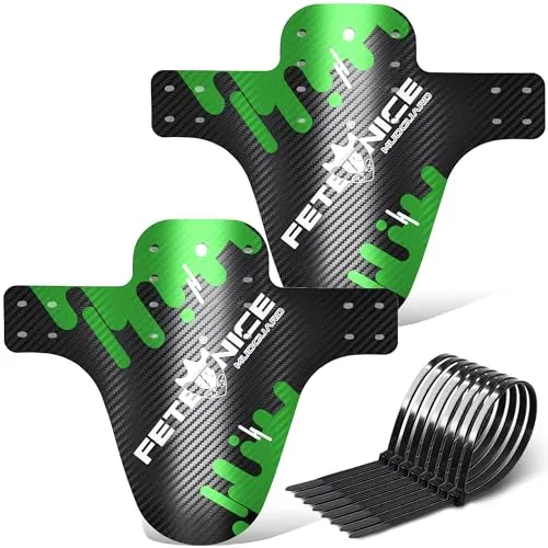 FETESNICE 2 Stück Kohlefaser Textur Mountainbike Schutzblech MTB Fahrrad vorne hinten Kotflügel DH Radfahren 24/26/27,5/29 Schutzbleche Mountainbike (Green)