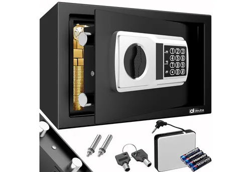 Deuba Tresor 107130, schwarz, 20 x 31cm mit Elektronikschloss - Möbeltresor mit robustem Korpus und 4,3kg Gewicht, ideal für die sichere Aufbewahrung von Dokumenten und Wertgegenständen. Inklusive Notöffnung und Bodenschutzmatte.