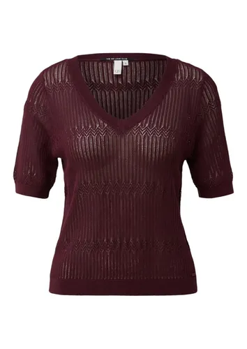 QS Strickpullover rot,Freizeit,Viskose,Strukturiert,Rundhals,Kurz,Regular Fit