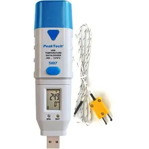 PeakTech Datenlogger P 5187 - Präzise Temperaturmessung - Digitale Laborthermometer mit Messbereich von -40 °C bis 200 °C und externem TYP-K-Fühler für bis zu 1.300 °C. USB-Datenübertragung und kostenlose Software zur Auswertung.