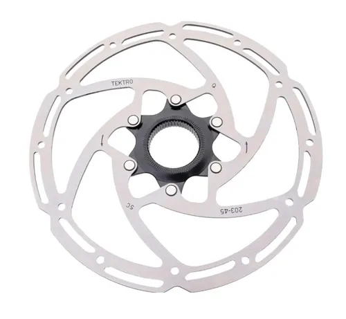 Tektro Bremsscheibe TR-45, 203mm Centerlock - Hochwertige Bremsscheibe mit 2,3mm Dicke und zentraler Befestigung für zuverlässige Bremskraft und Sicherheit beim Radfahren.