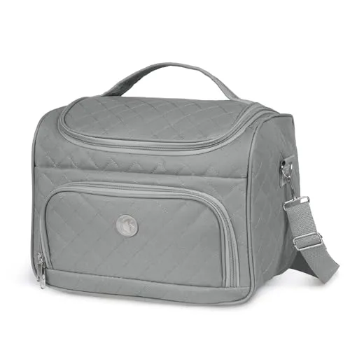 KINSTON Kulturbeutel Kosmetiktasche (Beauty Case) mit abnehmbaren Trennwänden, große Kapazität, zum Aufhängen, Fächer, Tragegriff & Schultergurt – Reise-Organizer für Bad & Koffer - Grau