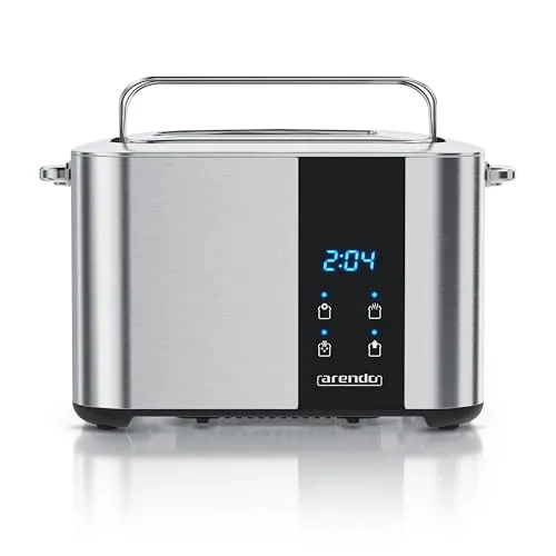 Arendo Edelstahl Toaster Langschlitz – Touchscreen & Brötchenaufsatz - Toaster mit modernem Touchdisplay und 7 Bräunungsstufen. Genießen Sie perfekt geröstetes Brot, Brötchen oder Bagels dank integrierter Hebefunktion und Brotzentrierung.