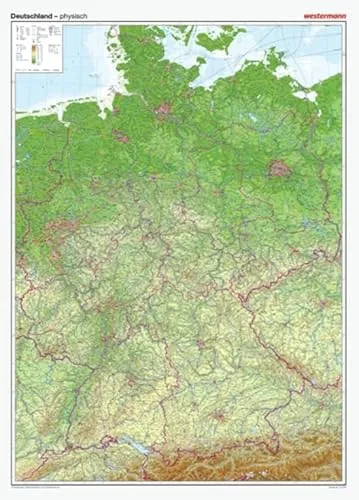 Posterkarten Geographie: Riesenposter Deutschland, physisch: mit Flagggen