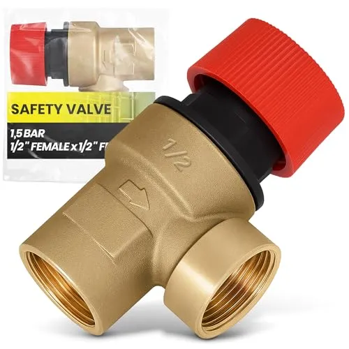 Instalguru Sicherheitsventil 1/2'' IG Überdruckventil 1,5 bar Druckventil Druckentlastung Ventil EPDM Membran Heizung Wasser Trinkwasser Messing Fittings
