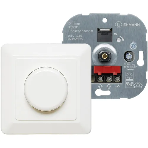 Ehmann 3960c0120 Unterputz Dimmer für Glühlampen und Halogenlampen - Smart Home Dimmer für eine stufenlose Lichtsteuerung, geeignet für 20-500 W Leuchtmittel, ideal für eine individuelle Beleuchtung in Ihrem Zuhause.