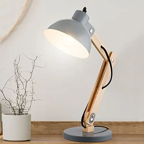 Holz Tischleuchte Tongariro mit beweglichem Spot - Elegante Tischlampe aus hellem Holz und grauem Metall, ideal als Lesebeleuchtung oder Nachtlicht. Inklusive 4 energiesparenden LED-Leuchtmitteln für minimalen Stromverbrauch und optimale Lichtverhältnisse.