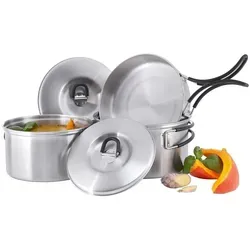 Tatonka Camping-Kochgeschirr Cookset Regular - 5-teiliges Edelstahl-Geschirr mit Pfanne und 2 Töpfen, rostfrei und schadstofffrei für umweltfreundliches Outdoor-Camping