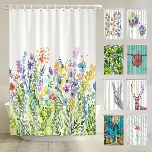 arteneur® Bunte Blumen Duschvorhang 180x200 - Duschvorhang in bunten Farben, recyceltes Material mit Öko-Tex Standard 100, wasserdicht und anti-schimmel, inkl. 12 Ringe für einfache Montage.