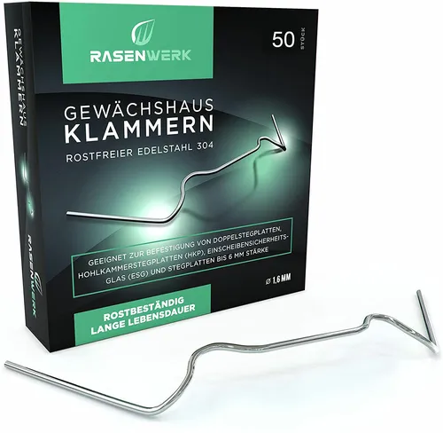 50xRasenwerk® Gewächshaus Klammern/Sturmfeste Gewächshausklemmen 304 Edelstahl