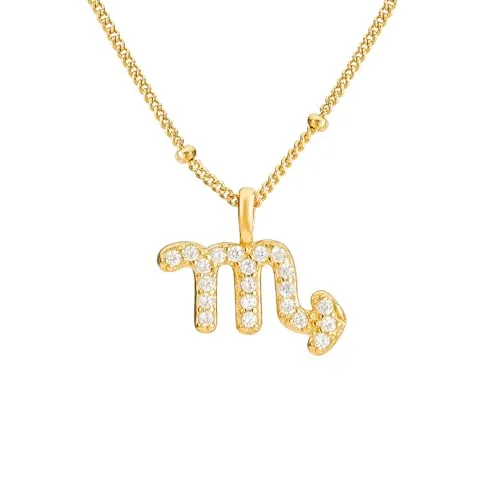 Brandlinger ® Sternzeichen Halskette Damen Silber 925 - Ketten für Damen, handgefertigte Halskette aus Silber 925 mit 18K Vergoldung und Zirkonia, verstellbare Länge von 45-50cm, ideal als Geschenk für Frauen und Mädchen.