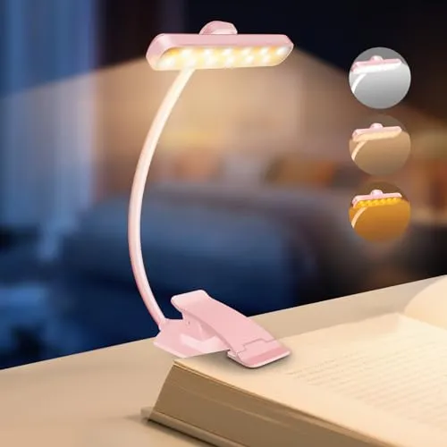 Led Leselampe Buch Klemme Akku Buchlampe Mit 24 Leds Kinder Usb Wiederaufladbare Leselicht 3 Farbtemperatur Modi & 5 Helligkeit Dimmbar Flexibler Schwanenhals Klemmlampe Für Nachtlesen Ins Bett Rosa