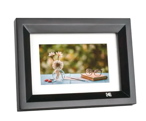 Kodak Digitaler Bilderrahmen 700W schwarz - Digitaler Bilderrahmen mit 7 Zoll Farbdisplay, einstellbarer Helligkeit und dekorativem Holzrahmen für stilvolle Diashows und Erinnerungen.