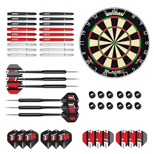 Produktbild WINMAU Blade 6 Professionelle Bristle Klassische Dartscheibe with Accessory Pack Set (2 Sätze Darts)