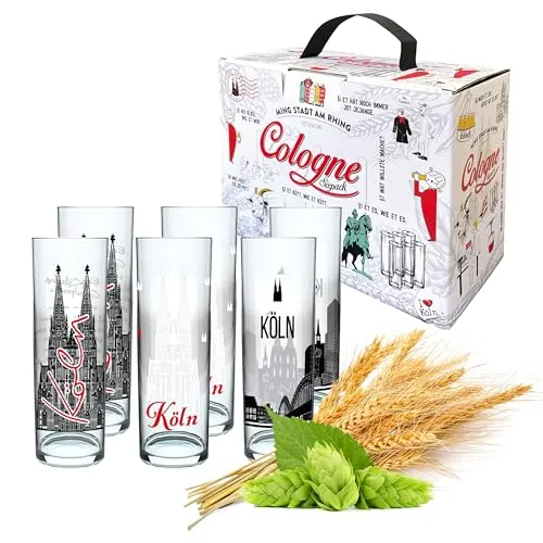 3forCologne Kölschglas 6er Pack bunt 0,2ml - Biergläser: 6 hochwertige Kölschgläser mit Kölner Grundgesetz, ideal für ein authentisches kölsches Erlebnis. Perfekt zum Verschenken in einer stilvollen Geschenkbox.