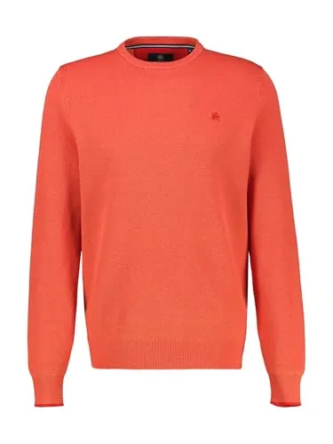 LERROS Herren Strickpullover Gr. M in Vivid Rot - Klassischer, hüftbedeckender Herren-Strickpullover aus 100% Baumwolle mit modischem Badge und Rundhalsausschnitt. Atmungsaktiv und pflegeleicht, ideal für den täglichen Einsatz.