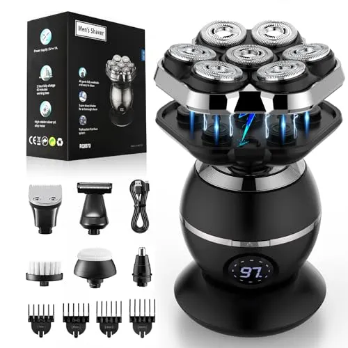 ETENTOUS Glatzen Rasierer Herren Elektrisch, 7D Magnetic Elektrorasierer Herren -Wiederaufladbar Kopfrasierer für Männer IPX7 Wasserdicht Bart Nasenhaar Trimmer Kit -Nass&Trocken-Kopfrasierer Glatze.