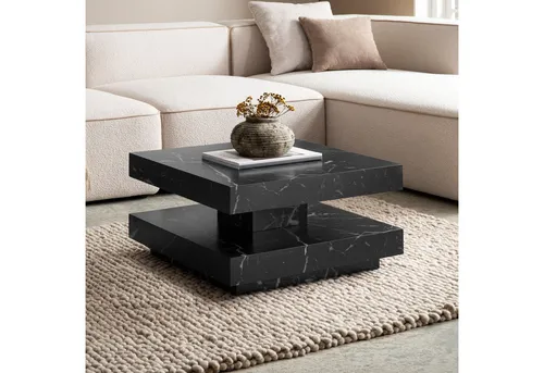 FINEBUY Couchtisch FB59753 – Moderner Sofatisch in Marmor Optik - Stylischer Couchtisch in quadratischer Form (60x60 cm), ideal für Wohnzimmer. Hochwertige MDF-Oberfläche in edler Schwarz-Optik für einen modernen Look.