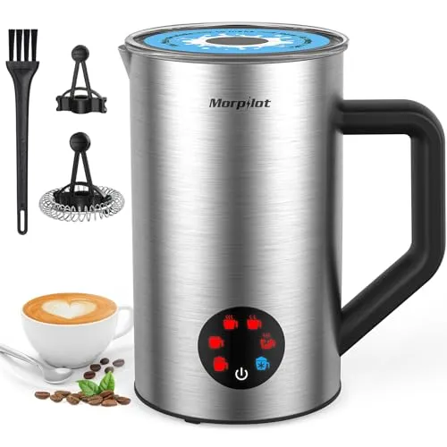 Morpilot Milchaufschäumer Elektrisch 6 in 1, 150-350ml, Milchschäumer für Heißer und Kalter Milchschaum und Schokolade, Antihaftbeschichtung, Leicht zu Reinigen, Edelstahl
