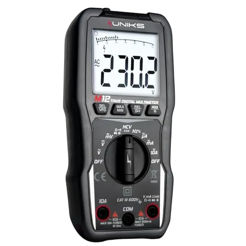 UNIKS Digitalmultimeter M12 TRMS 6000 Counts, Professionelles Messgerät mit NCV Funktion und Tiefpassfilter, Digitaltester mit LCD Display und LED Licht für Elektriker, Industrie und Werkstatt