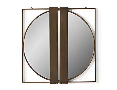 Moderner Wandspiegel mit rundem Spiegelglas und quadratischem Rahmen - Eleganter Wandspiegel in Braun, ideal für Esszimmer, Küche oder Wohnzimmer. Mit einem modernen Design und stabiler Metallrahmen für eine stilvolle Raumgestaltung.