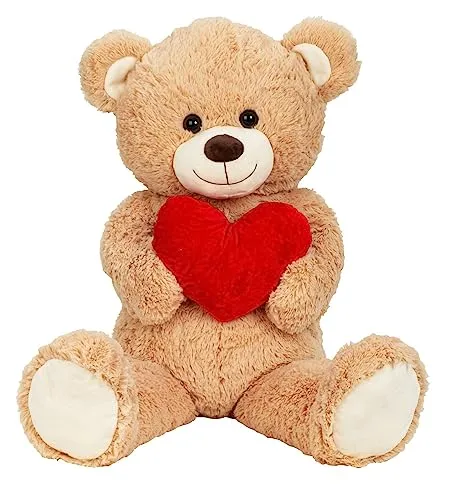 Lifestyle & More Riesen Teddybär XL 100 cm - Brauner Kuschelbär mit Herz - Stofftiere & Teddybären: Flauschiger 100 cm großer Teddybär mit rotem Herz, ideal als liebevolles Geschenk für Kinder und Erwachsene. Sicherer Begleiter für Geborgenheit und Trost.