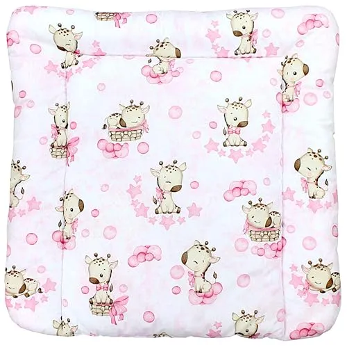 TupTam Baby Wickeltischauflage mit Baumwollbezug Gemustert, Farbe: Giraffe/Rosa, Größe: 70 x 60 cm