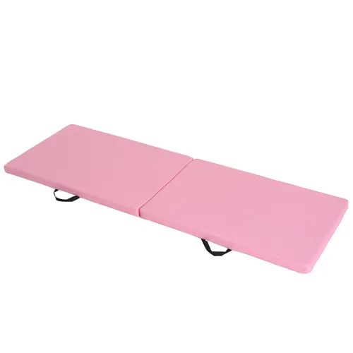 HOMCOM Gymnastikmatte Yoga Pilates Fitness faltbar tragbar großer Komfort 180L x 60B x 5H cm rosa Synthetikbeschichtung