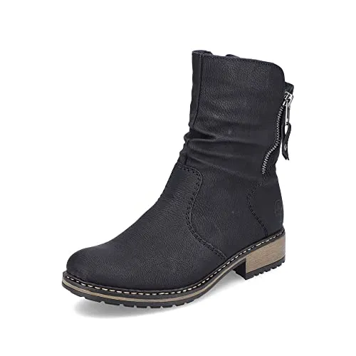 Rieker Damen Klassische Stiefeletten Z6892 - eleganter Halbschaftstiefel in Schwarz, komfortable weiche Decksohle und praktischer Reißverschluss