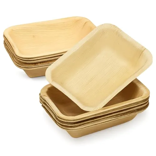 com-four® 12x Palmblatt-Snackschalen aus Holz, Servier-Schälchen für Snacks, Dips, Vor- und Nachspeisen (12 Stück - Palmen Snack-Schale)