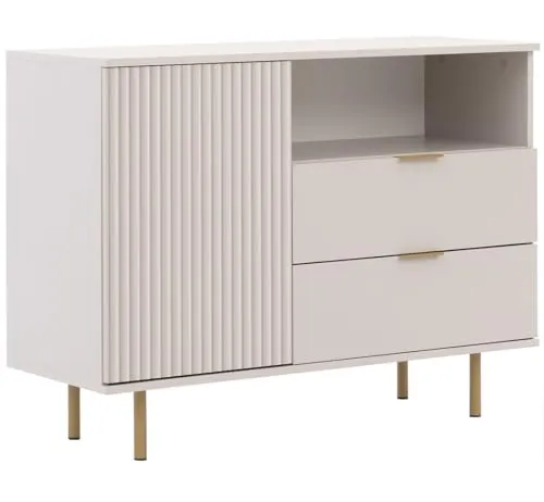 Marmex Nubia 01C Kombikommode - Elegante eintürige Kommode mit 2 Schubladen, ideal für Wohnzimmer oder Flur, ausgestattet mit modernen Metallbeinen und push-to-open Schubladen für einfachen Zugang.