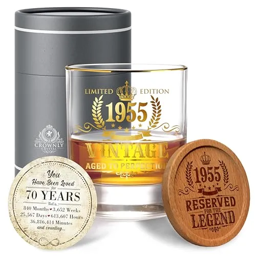 CROWNLY CRYSTAL® 1955 Geburtstag 70 Mann Whiskyglas Personalisierte Geschenke Deko Geschenk Opa Papa Männer Geschenkset