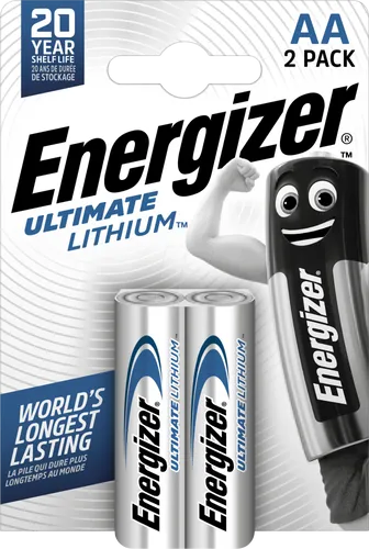 Energizer Ultimate Lithium 2XAA - Lithium Batterie, 3000 mAh - Batterien für High-Tech-Geräte, extrem langlebig und leistungsstark bei Temperaturen von -40°C bis +60°C. Jetzt 20 Jahre lagerfähig, ideal für Digitalkameras und GPS-Geräte.