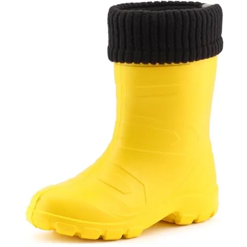 Ladeheid Kinder Gummistiefel LA845KIDS - Federleichte und gefütterte Eva Thermo Gummistiefel in Gelb/Schwarz, ideal für nasse Tage und Outdoor-Abenteuer.