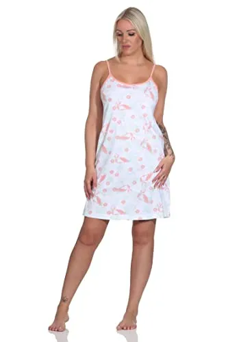 Normann Damen Spaghetti-Träger Nachthemd mit Flamingo Motiv, Farbe:apricot, Größe:44-46