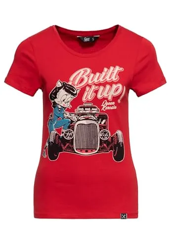 Queen Kerosin Damen T-Shirt Rockabilly Rockabella 50S Slim Fit - Stylisches Rockabilly T-Shirt von Queen Kerosin im Slim Fit. Hochwertiger Hotrod-Print und bequeme Baumwollmischung sorgen für einen einzigartigen Look und optimalen Tragekomfort.