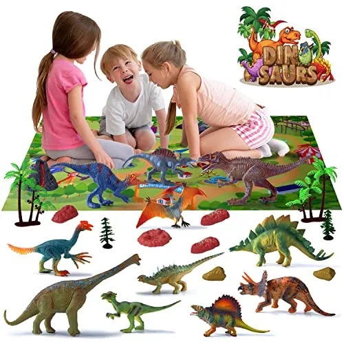 Dino-Set Dinosaurier Figuren mit Box | Abenteuer Spielzeug für Kinder - Das Dino-Set begeistert kleine Dino-Fans mit 12 Figuren, Spielmatte und Aufbewahrungsbox. Fördert Kreativität und Fantasie beim Spielen und Entdecken in einer aufregenden Dino-Welt.