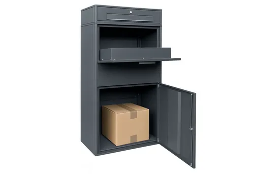XXL Paketbox 150 mit Briefkasten - moderner Postkasten aus Metall - Transportboxen für Pakete bis 60 x 50 x 24 cm (LxTxH), abschließbar und mit zwei Fächern für optimale Aufbewahrung, pulverbeschichtet in anthrazit 7016.