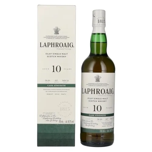 Laphroaig 10 Jahre - Cask Strength - Batch No. 17 - Single Malt Whisky - Exklusiver Islay Single Malt Whisky, torfig und rauchig mit maritimen Noten. 10 Jahre in Bourbon Barrels gereift, abgefüllt in Fassstärke mit 58,3 % Vol.